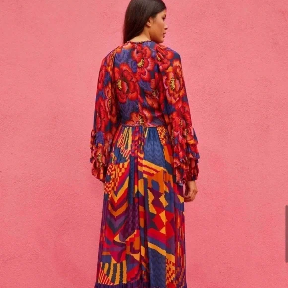 NWT Farm Rio Blue Abstract Patches Maxi Dress - Picture 2 of 5